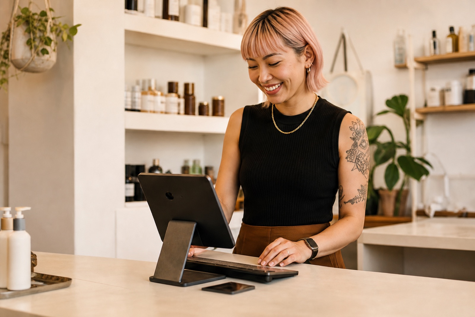 Front desk checkout in a salon using Tervita POS