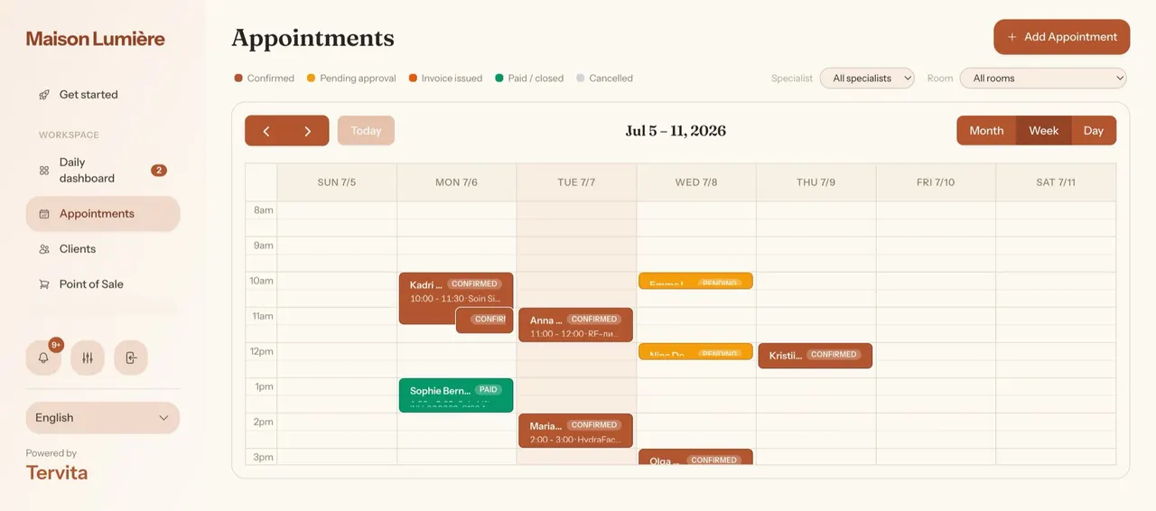Tervita calendar used to reconcile future appointments after leaving Excel